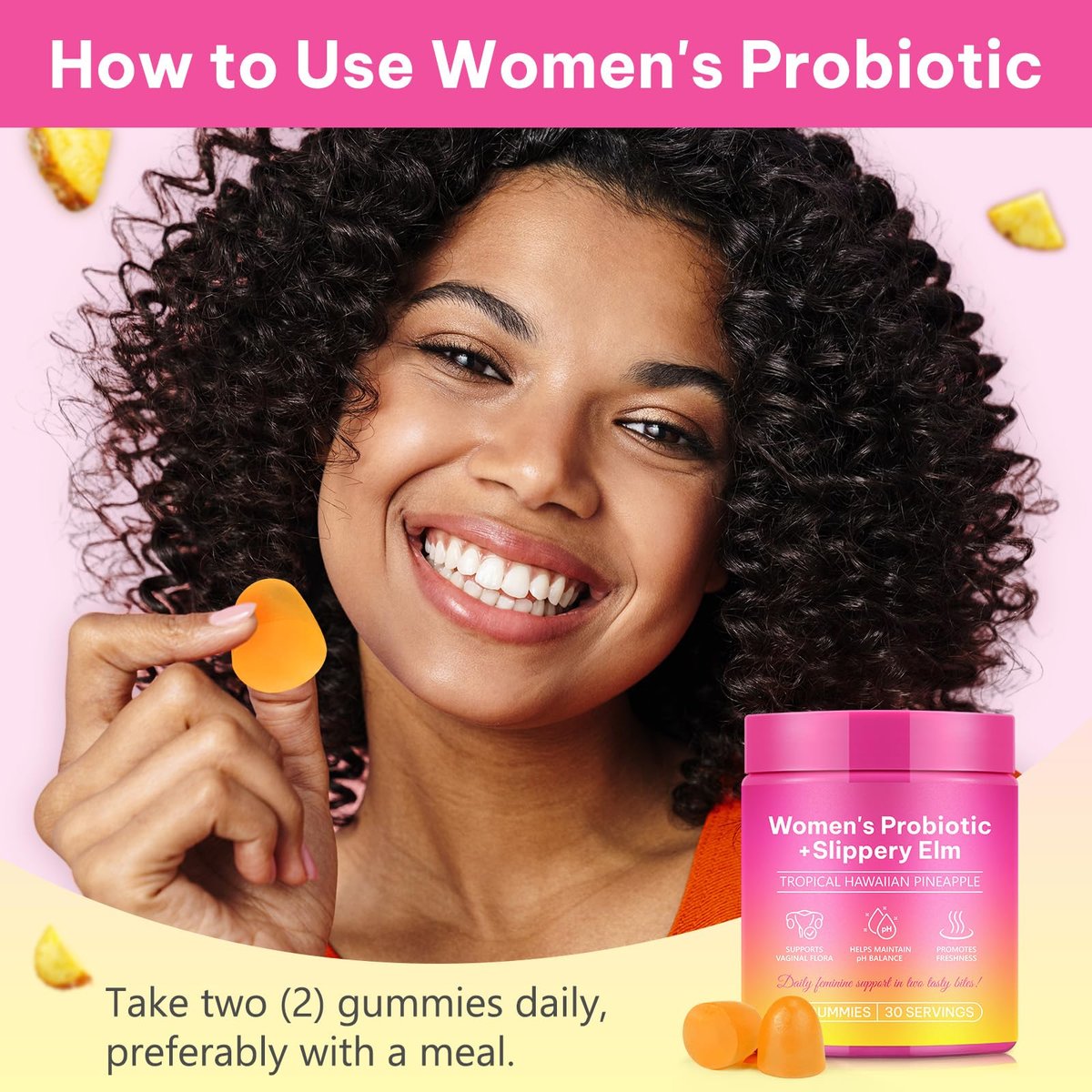 Rulviou Probiotische Gummibärchen für Frauen – Vaginale Gesundheit, pH-Balance & Immununterstützung, Ananasgeschmack, 60 Stück
