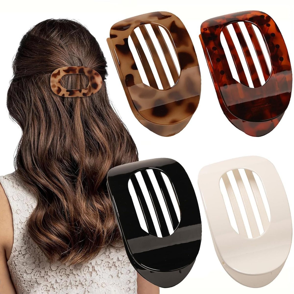 Flache Haarklammern für Frauen – Hailoyearn Haarclips, flache Krallenclips für dickes/dünnes Haar, lässige vielseitige einfarbige flache Haarklammer, schlicht elegant