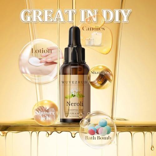 Wuvezrub Neroli Öl 30 ml – 100% reines und natürliches ätherisches Öl für Aromatherapie-Diffuser – 1 Fl Oz