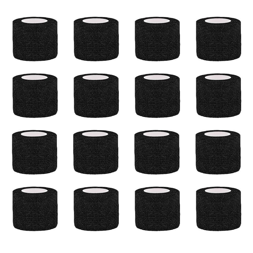 Clooflar 16er Pack Selbstklebende Bandage, 1" x 5 Yards Schwarz, Elastische Kohäsionsbandage für Sport, Handgelenk, Knöchel, Tierpflege, Griffband