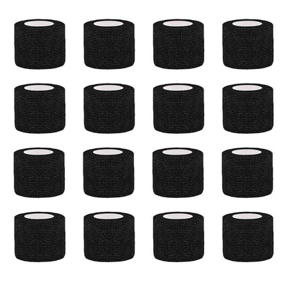Clooflar 16er Pack Selbstklebende Bandage, 1" x 5 Yards Schwarz, Elastische Kohäsionsbandage für Sport, Handgelenk, Knöchel, Tierpflege, Griffband