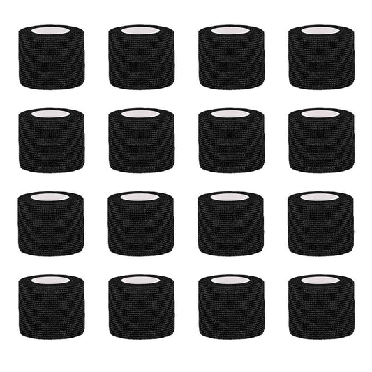 Clooflar 16er Pack Selbstklebende Bandage, 1" x 5 Yards Schwarz, Elastische Kohäsionsbandage für Sport, Handgelenk, Knöchel, Tierpflege, Griffband