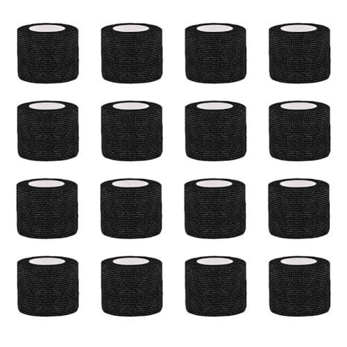 Clooflar 16er Pack Selbstklebende Bandage, 1" x 5 Yards Schwarz, Elastische Kohäsionsbandage für Sport, Handgelenk, Knöchel, Tierpflege, Griffband