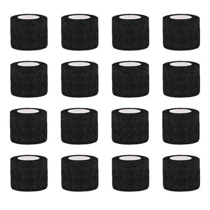 Clooflar 16er Pack Selbstklebende Bandage, 1" x 5 Yards Schwarz, Elastische Kohäsionsbandage für Sport, Handgelenk, Knöchel, Tierpflege, Griffband