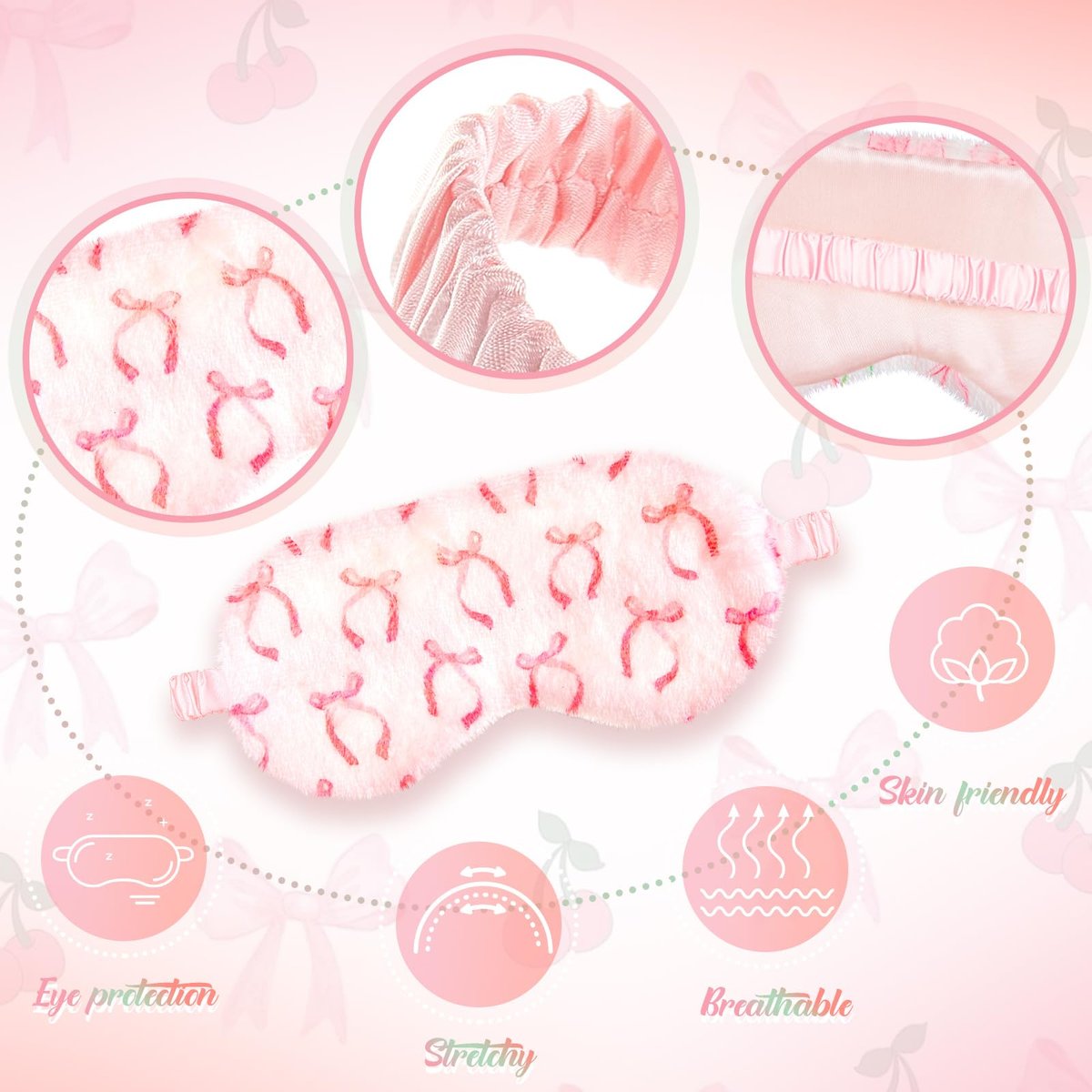 Cuffbow 6er-Pack Plüsch Schlafmasken Set – Kuschelige Augenmasken für Damen, Weich & Bequem für Reisen & Schlaf, Schlafparty-Geschenke (Schleife, Pink)