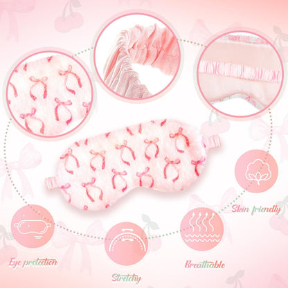 Cuffbow 6er-Pack Plüsch Schlafmasken Set – Kuschelige Augenmasken für Damen, Weich & Bequem für Reisen & Schlaf, Schlafparty-Geschenke (Schleife, Pink)