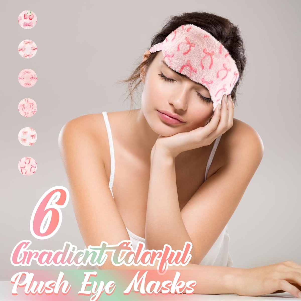 Cuffbow 6er-Pack Plüsch Schlafmasken Set – Kuschelige Augenmasken für Damen, Weich & Bequem für Reisen & Schlaf, Schlafparty-Geschenke (Schleife, Pink)