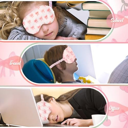 Cuffbow 6er-Pack Plüsch Schlafmasken Set – Kuschelige Augenmasken für Damen, Weich & Bequem für Reisen & Schlaf, Schlafparty-Geschenke (Schleife, Pink)
