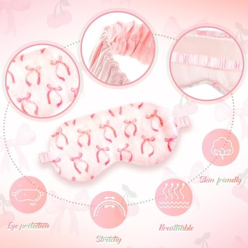 Cuffbow 6er-Pack Plüsch Schlafmasken Set – Kuschelige Augenmasken für Damen, Weich & Bequem für Reisen & Schlaf, Schlafparty-Geschenke (Schleife, Pink)