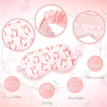 Cuffbow 6er-Pack Plüsch Schlafmasken Set – Kuschelige Augenmasken für Damen, Weich & Bequem für Reisen & Schlaf, Schlafparty-Geschenke (Schleife, Pink)