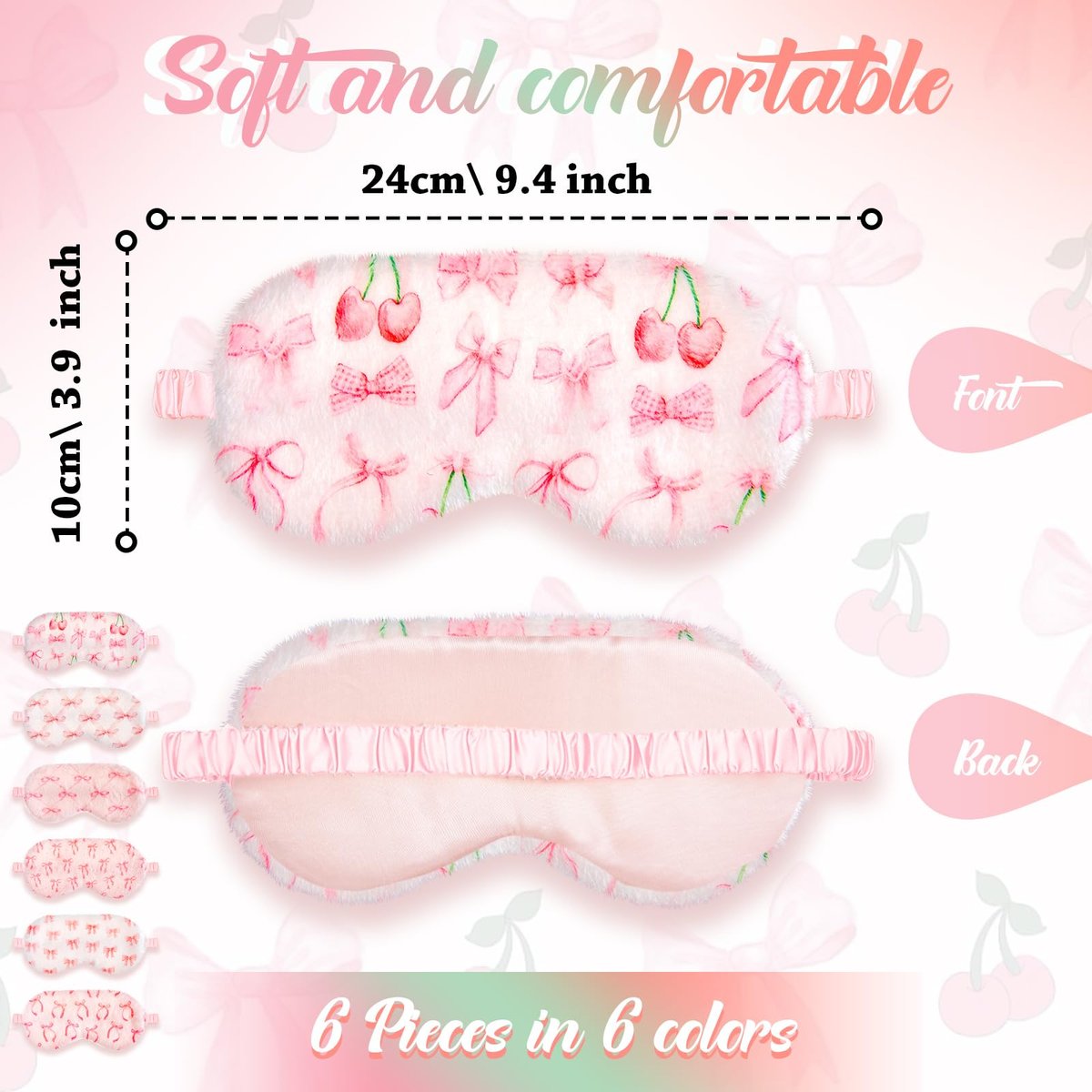 Cuffbow 6er-Pack Plüsch Schlafmasken Set – Kuschelige Augenmasken für Damen, Weich & Bequem für Reisen & Schlaf, Schlafparty-Geschenke (Schleife, Pink)