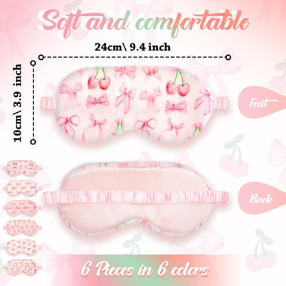 Cuffbow 6er-Pack Plüsch Schlafmasken Set – Kuschelige Augenmasken für Damen, Weich & Bequem für Reisen & Schlaf, Schlafparty-Geschenke (Schleife, Pink)