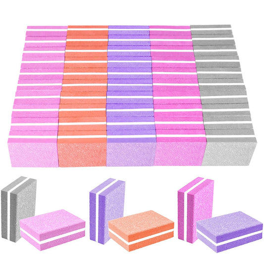 50 Stück Nagelpuffer, 100/180 Grit Mini Buffer Block, Mini Nagelfeilen für Acryl- & Naturnägel, Doppelseitige Polierblöcke für Maniküre & Pediküre, Salon & Zuhause (Mehrfarbig)