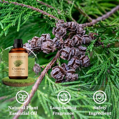 Wuvezrub Zypressenöl 60ml – Reines ätherisches Zypressenöl für Aromatherapie-Diffuser (2 Fl Oz)