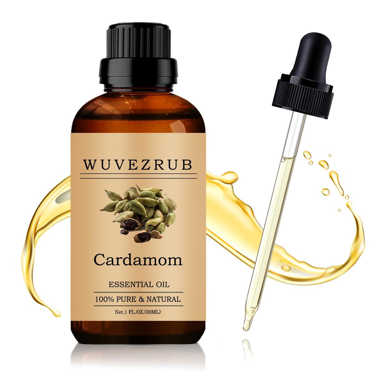 Wuvezrub Kardamom Ätherisches Öl 30 ml – 100 % reines und natürliches Öl für Aromatherapie-Diffuser – 1 Fl Oz