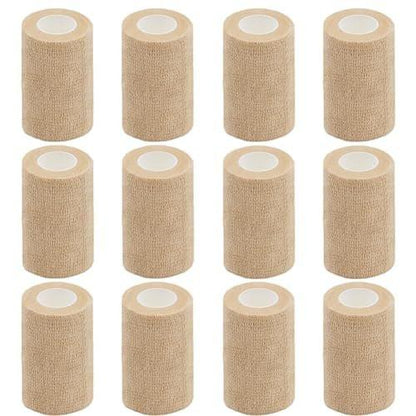 Clooflar 12er-Pack Selbstklebende Bandage, 7,6 cm x 4,6 m, Beige, Elastische Kohäsivbinde für Sport, Handgelenk, Knöchel, Tierverband, Griffband