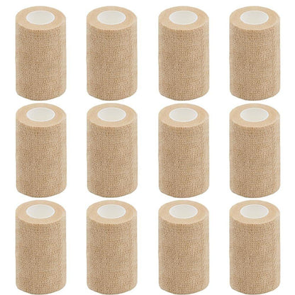 Clooflar 12er-Pack Selbstklebende Bandage, 7,6 cm x 4,6 m, Beige, Elastische Kohäsivbinde für Sport, Handgelenk, Knöchel, Tierverband, Griffband