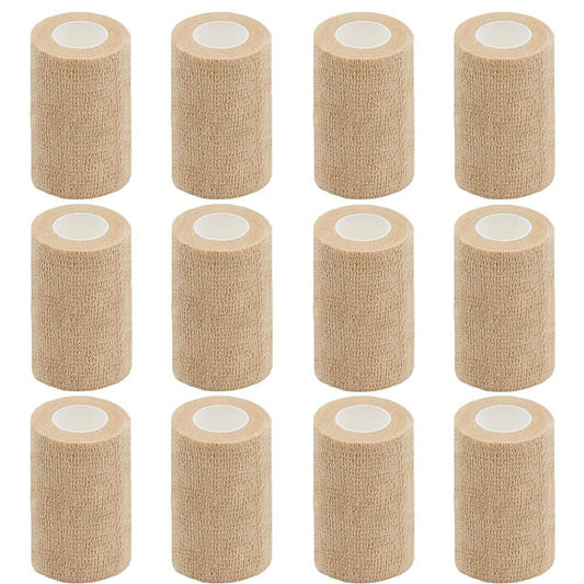 Clooflar 12er-Pack Selbstklebende Bandage, 7,6 cm x 4,6 m, Beige, Elastische Kohäsivbinde für Sport, Handgelenk, Knöchel, Tierverband, Griffband