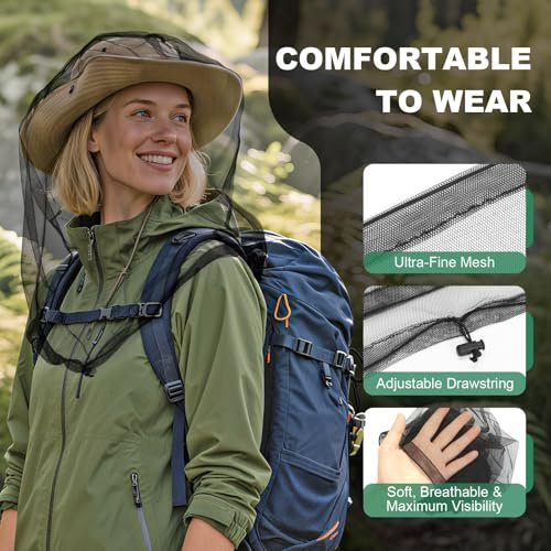 Pmxary 2er-Pack Premium Mosquito-Kopfnetze mit Kordelzug, Atmungsaktives Ultra-Großes Insektenschutznetz für den Kopf, Mückenschutz-Hut für Damen und Herren, Universelle Passform für Hüte, Unverzichtbar für Outdoor-Aktivitäten Schwarz