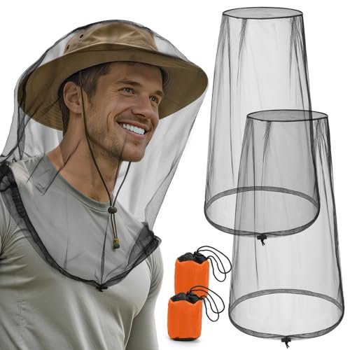 Pmxary 2er-Pack Premium Mosquito-Kopfnetze mit Kordelzug, Atmungsaktives Ultra-Großes Insektenschutznetz für den Kopf, Mückenschutz-Hut für Damen und Herren, Universelle Passform für Hüte, Unverzichtbar für Outdoor-Aktivitäten Schwarz