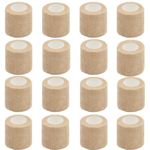 Clooflar 16er-Pack Selbstklebende elastische Bandage, 2" x 5 Yards, Beige, für Sport, Handgelenk, Knöchel und Tiere, Griffband