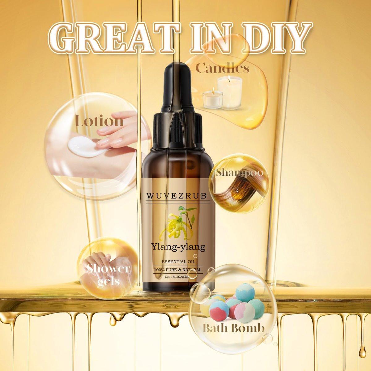 Wuvezrub Ylang-Ylang Ätherisches Öl 30 ml – 100 % reines und natürliches Öl für Aromatherapie-Diffuser – 1 Fl Oz/Ylang-Ylang