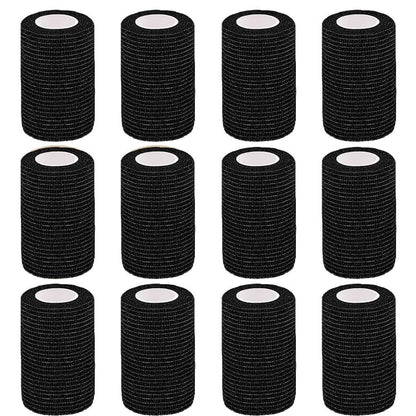Clooflar 12er-Pack Selbstklebende Bandage, 3" x 5 Yards, Schwarz, Elastische Kohäsionsbandage für Sport, Handgelenk, Knöchel, Tierpflege, Griffband