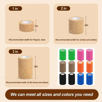 Clooflar 12er-Pack Selbstklebende Bandage, 3" x 5 Yards, Schwarz, Elastische Kohäsionsbandage für Sport, Handgelenk, Knöchel, Tierpflege, Griffband
