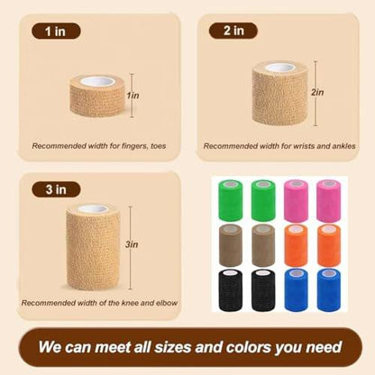 Clooflar 12er-Pack Selbstklebende Bandage, 7,6 cm x 4,6 m, Beige, Elastische Kohäsivbinde für Sport, Handgelenk, Knöchel, Tierverband, Griffband
