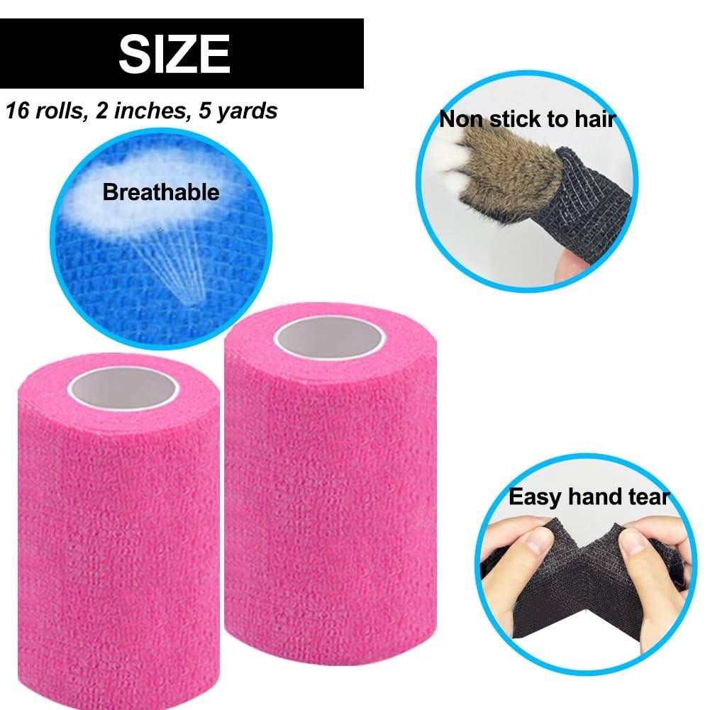Clooflar 12er-Pack Selbstklebende Bandage, 3" x 5 Yards, Schwarz, Elastische Kohäsionsbandage für Sport, Handgelenk, Knöchel, Tierpflege, Griffband