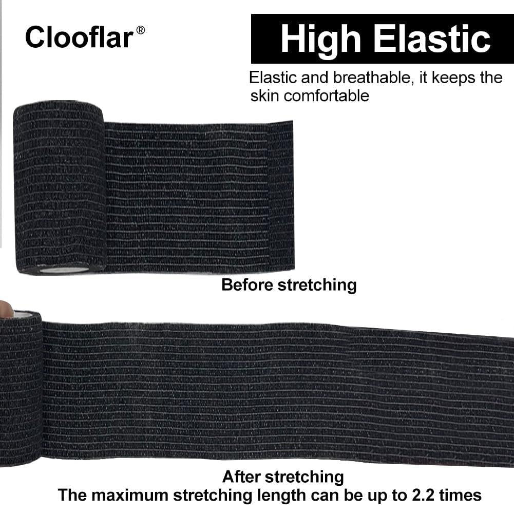 Clooflar 12er-Pack Selbstklebende Bandage, 3" x 5 Yards, Schwarz, Elastische Kohäsionsbandage für Sport, Handgelenk, Knöchel, Tierpflege, Griffband