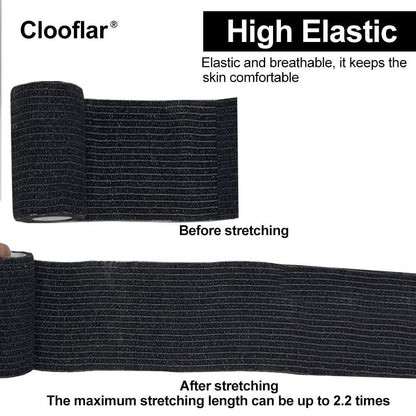 Clooflar 12er-Pack Selbstklebende Bandage, 3" x 5 Yards, Schwarz, Elastische Kohäsionsbandage für Sport, Handgelenk, Knöchel, Tierpflege, Griffband