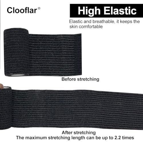Clooflar 12er-Pack Selbstklebende Bandage, 3" x 5 Yards, Schwarz, Elastische Kohäsionsbandage für Sport, Handgelenk, Knöchel, Tierpflege, Griffband