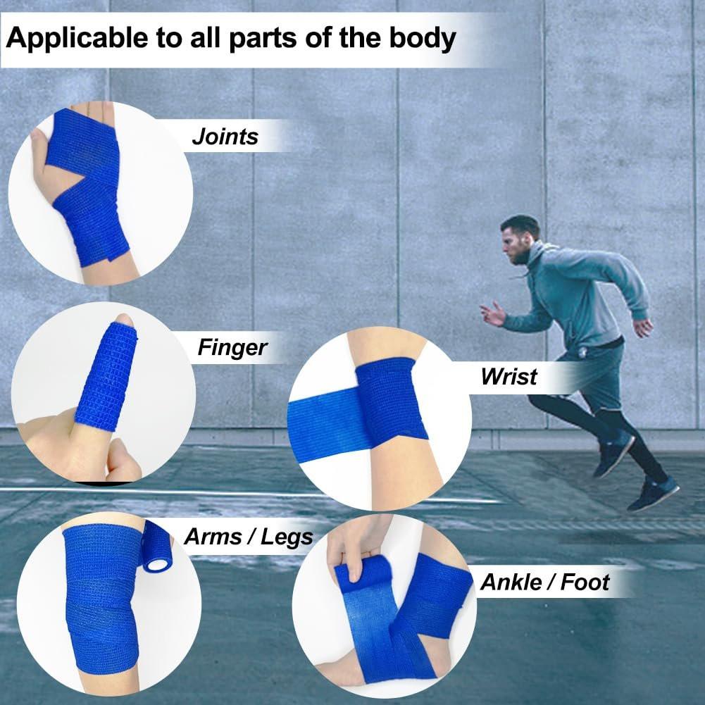Clooflar 12er-Pack Selbstklebende Bandage, 3" x 5 Yards, Schwarz, Elastische Kohäsionsbandage für Sport, Handgelenk, Knöchel, Tierpflege, Griffband