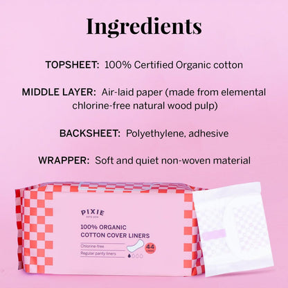 Pixie Bio-Baumwoll Slipeinlagen für Frauen – Reguläre, einzeln verpackte Pantyliner – Saugstark & ultra-dünn – Auslaufsicher, hypoallergen & unparfümiert – Kompostierbar – 44 Stück
