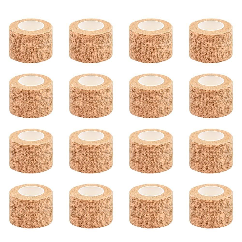 Clooflar 16er Pack Selbstklebende Bandage, 2,5 cm x 4,5 m, Beige, Elastische Kohäsivbandage für Sport, Handgelenk, Knöchel, Tierverband, Griffband