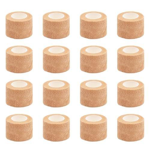 Clooflar 16er Pack Selbstklebende Bandage, 2,5 cm x 4,5 m, Beige, Elastische Kohäsivbandage für Sport, Handgelenk, Knöchel, Tierverband, Griffband