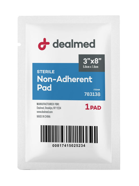 Dealmed Sterile Nicht-Haftende Mullkompressen 3" x 8" – Saugfähige & Nicht-Klebende Wundauflage, Schmerzfreier Verbandwechsel, Einzeln Verpackt (Box mit 50)
