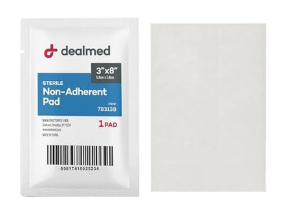 Dealmed Sterile Nicht-Haftende Mullkompressen 3" x 8" – Saugfähige & Nicht-Klebende Wundauflage, Schmerzfreier Verbandwechsel, Einzeln Verpackt (Box mit 50)