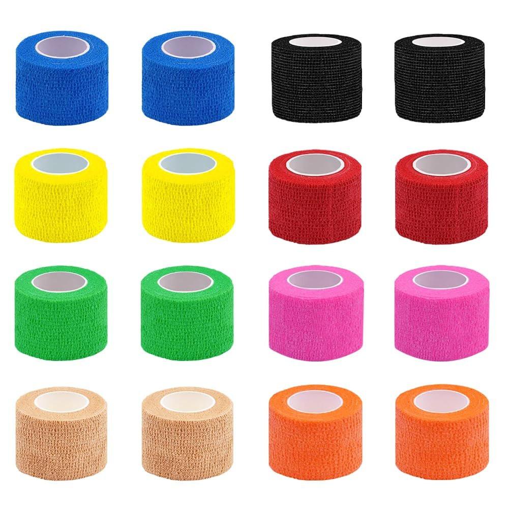 Clooflar 16er Pack Selbstklebende Bandage, 1" x 5 Yards, Mehrfarbig, Elastische Kohäsivbandage für Sport, Handgelenk, Knöchel, Tierpflege, Grifftape