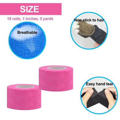 Clooflar 16er Pack Selbstklebende Bandage, 1" x 5 Yards, Mehrfarbig, Elastische Kohäsivbandage für Sport, Handgelenk, Knöchel, Tierpflege, Grifftape