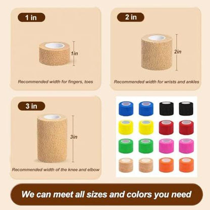 Clooflar 16er Pack Selbstklebende Bandage, 2,5 cm x 4,5 m, Beige, Elastische Kohäsivbandage für Sport, Handgelenk, Knöchel, Tierverband, Griffband