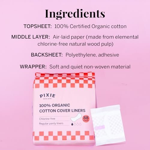 Pixie Bio-Baumwoll Slipeinlagen für Frauen - Reguläre, gewickelte Slipeinlagen - Leichte Saugfähigkeit & hauchdünn - Auslaufsicher, hypoallergen & parfümfrei - kompostierbar - 88 Stück