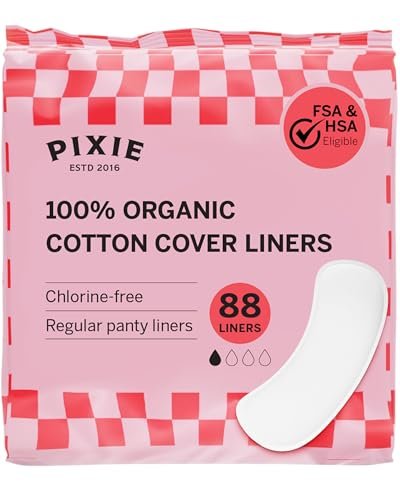 Pixie Bio-Baumwoll Slipeinlagen für Frauen - Reguläre, gewickelte Slipeinlagen - Leichte Saugfähigkeit & hauchdünn - Auslaufsicher, hypoallergen & parfümfrei - kompostierbar - 88 Stück