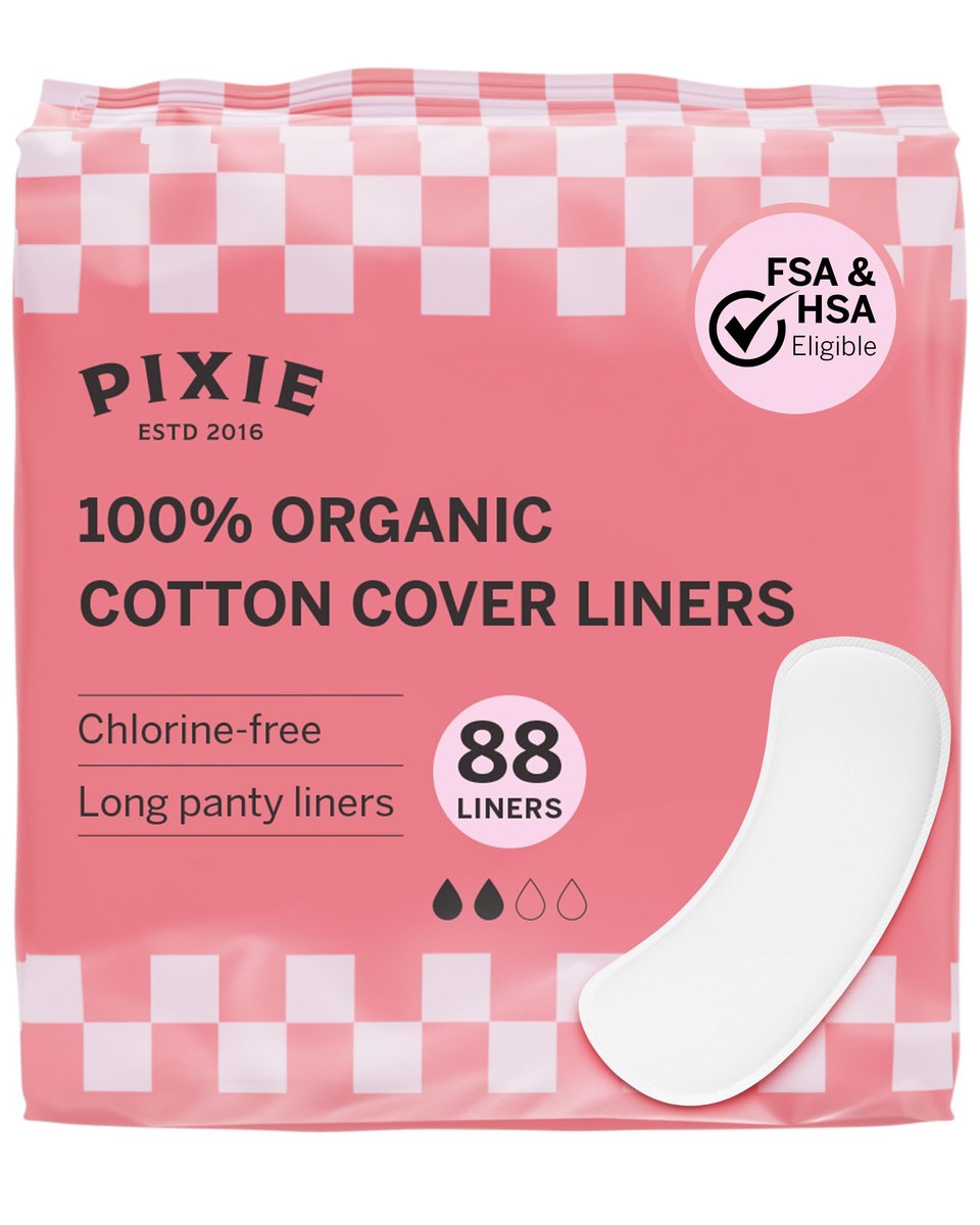 Pixie Organische Baumwoll-Slipeinlagen für Damen - Lange Slipeinlagen - Leichte Saugfähigkeit & ultradünn - Auslaufsicher, hypoallergen & unparfümiert für die Intimhygiene - Kompostierbar - 88 Stück