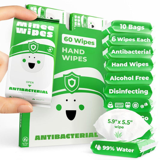 Impossibly Compact Travel Antibacterial Wipes Hand Sanitizer - 99% Wasser und Aloe - Sicher für empfindliche Haut & hypoallergene Handtücher - Reiseutensilien für Erwachsene & Kinder, 10er Pack insgesamt 60 Tücher
