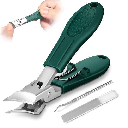 Adlerkrallen-Nagelknipser mit abgeschrägter Klinge, Edelstahl, breite Backenöffnung, Spritzschutz, 3-teiliges Set, langer Griff, gewinkelter Kopf für eingewachsene & dicke Zehennägel, für Männer & Frauen