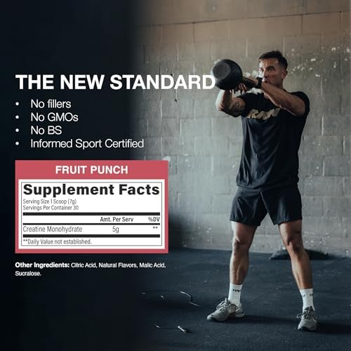 RAW Nutrition Creatin-Monohydrat-Pulver, Fruchtpunsch (30 Portionen) - Mikronisiertes Creatin-Monohydrat für Trainingsleistung, Muskelaufbau & Kraft - Creatin-Pulver für Männer & Frauen