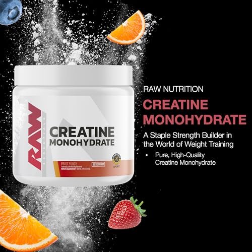 RAW Nutrition Creatin-Monohydrat-Pulver, Fruchtpunsch (30 Portionen) - Mikronisiertes Creatin-Monohydrat für Trainingsleistung, Muskelaufbau & Kraft - Creatin-Pulver für Männer & Frauen
