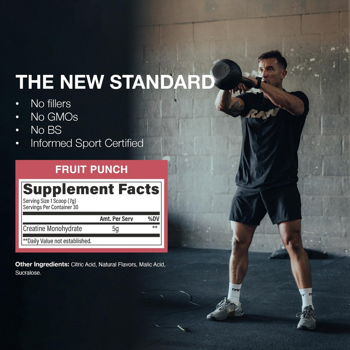 RAW Nutrition Creatin-Monohydrat-Pulver, Fruchtpunsch (30 Portionen) - Mikronisiertes Creatin-Monohydrat für Trainingsleistung, Muskelaufbau & Kraft - Creatin-Pulver für Männer & Frauen